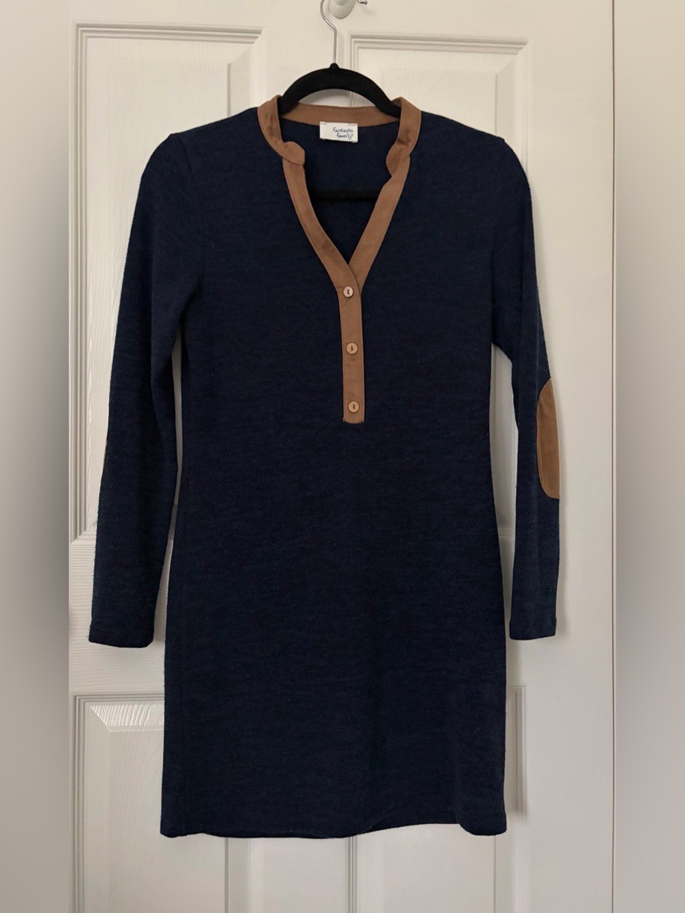 Fantastic Fawn Navy Blue Long-Sleeve Elbow Patch Dress